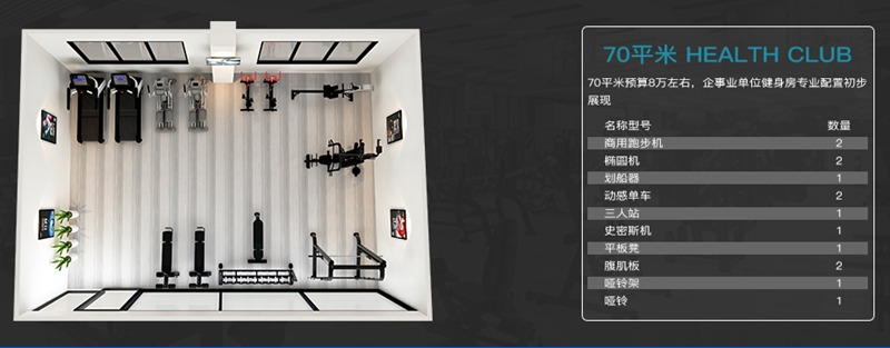 70平方健身室-银河Galaxy健身器材企事业健身解决方案